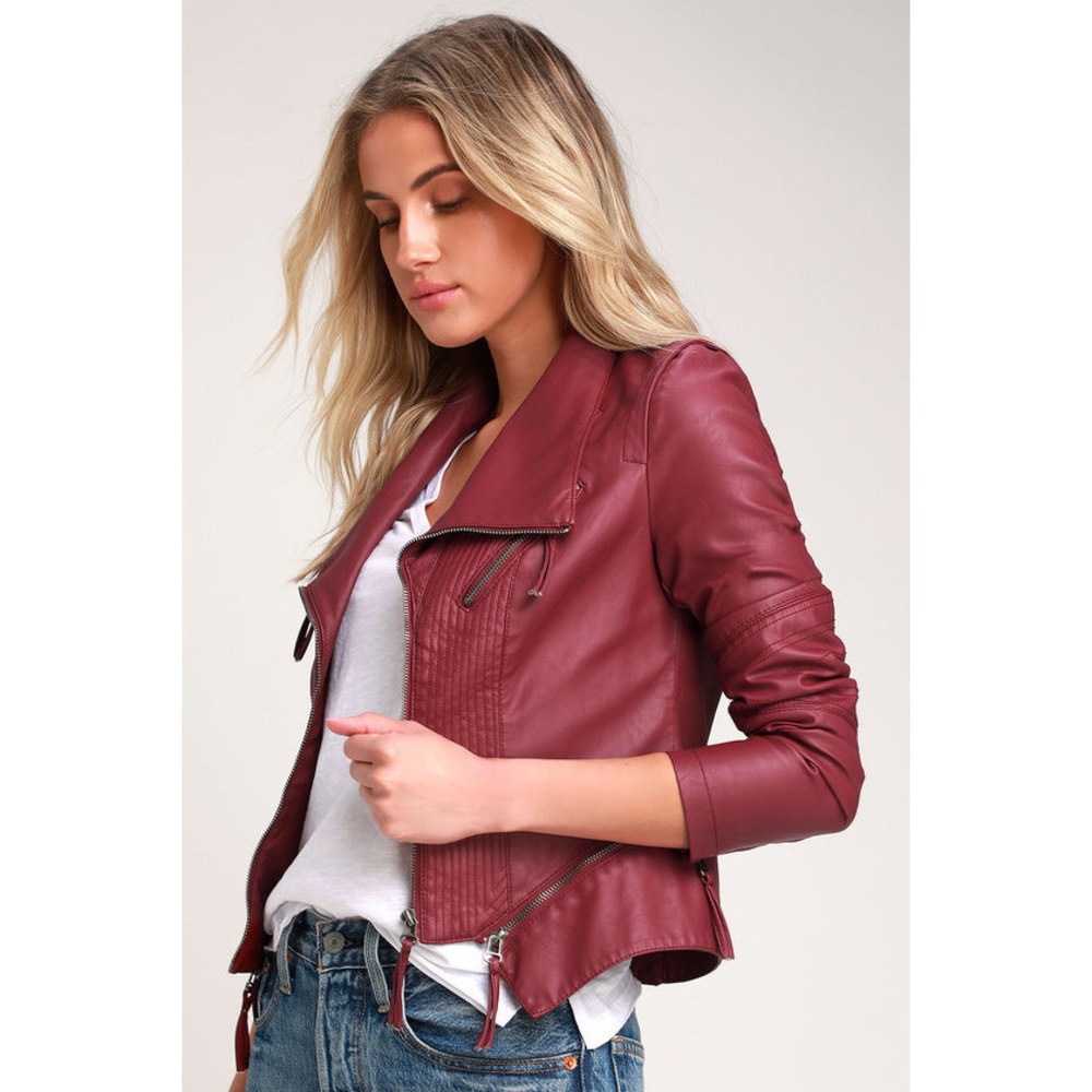 Lulus Up On A Tuesday Burgundy Vegan Leather Jacket Purple - Size XL